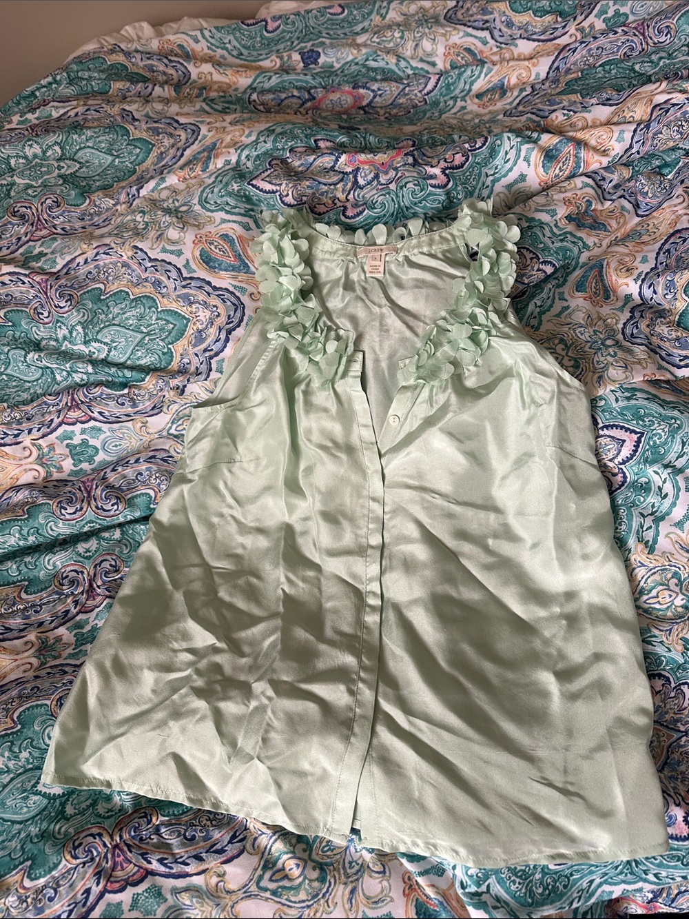 J. Crew Light Mint Silk Blouse
